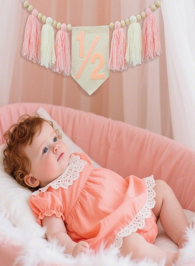 Ereniko Pink Tassels 1/2 Birthday Girl Decorations Half Way to One High Chair Banner Happy Half Birthday Banner 6 Months Decorations Girl Party Photoshoot Props - Image 5